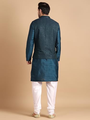 Image of men's Silk Blend Kurta Pejama & Waistcot Set