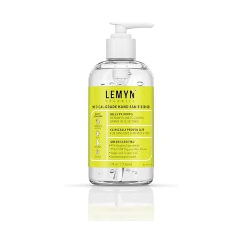Lemyn Organics Medical Grade Hand Sanitizer Gel - 97% ORGANIC - 8 FL.OZ. with PUMP Cover