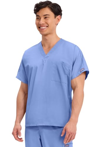 Image of Cherokee Scrubs for Women and Men Unisex V-Neck Tunic Nursing Scrub Top with Chest Pocket, Tuckable Durable Fabric - 4777 | 1 Chest Pocket For Essentials, Traditional Fit, Durable Construction, Comfortable Knit Details, Easy Care, Tuckable Style