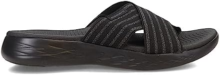 Skechers Women's ON-The-GO 600-CROSS Band Slide Sandal, Black/Gray, 9 | Image 1