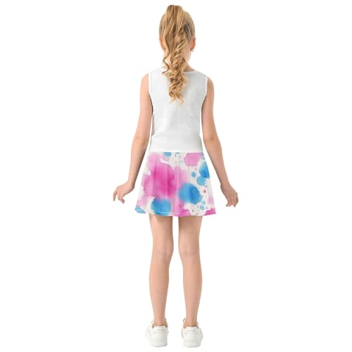 Custom Athletic Shorts for Girls Skorts Tennis Skirts for Kids Flowy Skort Abstract Pink Blue Splashes White 4t4