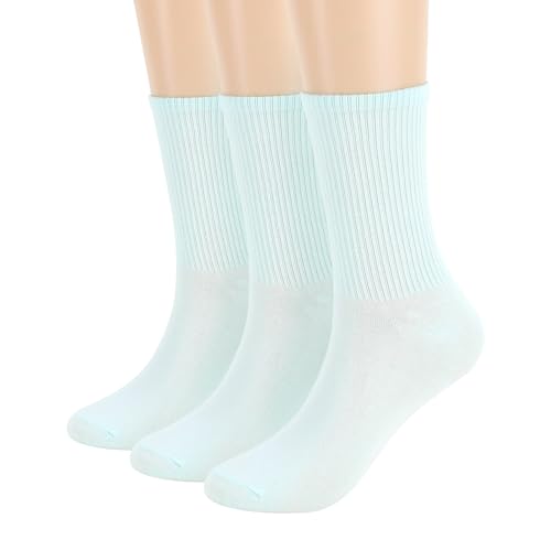 Image of Womens Colorful Basic Sock -Unique Knit Cotton Crew Socks 3 Pack