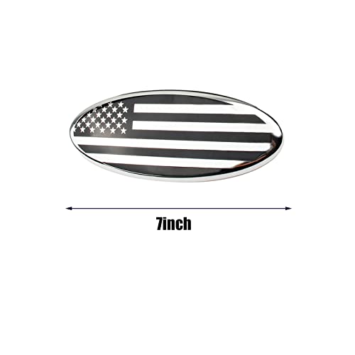 Image of 7 Inch American Flag Badge, Front Grill Rear Tailgate Oval Emblem fit for Ford F150 F250 F350 99-04 Explorer 04-10 Expedition 03-06 Edge 07-14 Fusion 07-12 Escape 08-15(Silver)