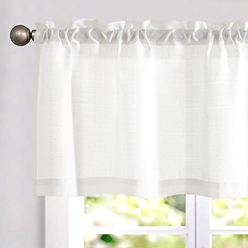 Vangao Valance Rod Pocket for Kitchen Semi Sheer Valance Curtains Casual Weave Textured Cafe Valance for Bathroom 18 inches, 1 Panel,W50xL18|Panel, Thick,White