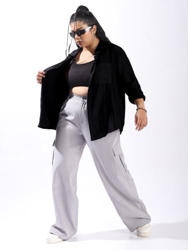 Image of High Star Women Plus Size Boxy Fit Spread Collar Long Sleeves Shirt
