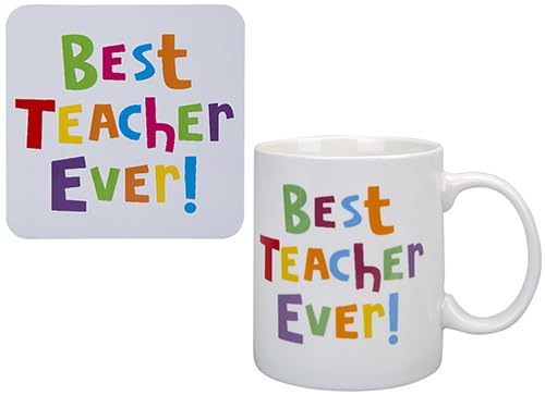 Cadeau de fin d'année scolaire mug Best Teacher Ever 325 ml et sous-verre