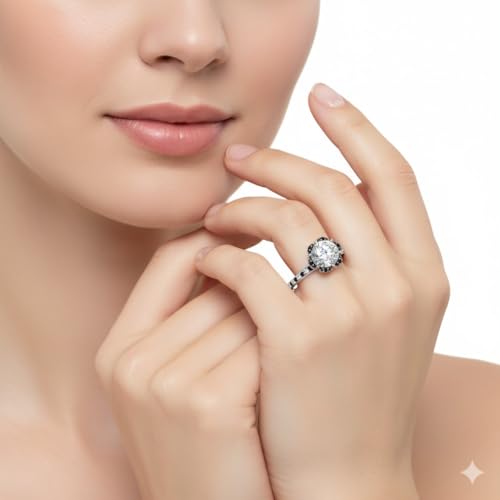 Image of 55Carat Choose Your Gemstone 6 Petal Ring Sterling Silver Round Shape Halo Engagement Rings Well Shaped for Any Gift Giving Occassion Modern Style Enchating Women US Size 4 to 12