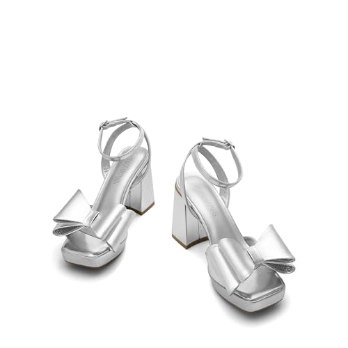DREAM PAIRS Women's Platform Chunky Heels Fashion Bowknots High Block Square Toe Dress Sandals for Wedding Bridal Party4