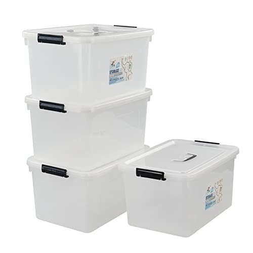 Ortodayes 18 Liter Clear Plastic Box With Lid, 4-Pack Clear Storage Bins #TOP8
