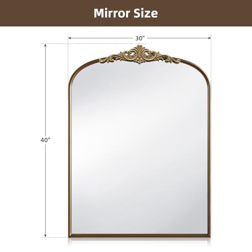 Rigidemand Antique Gold Arched Mirror, Vintage Golden Arch Mirror, Ornate Brass Mirrors for Bathroom, Vanity, Living Room, Bedroom, Hallway, Fireplace, Mantel, Gold, 30×40 Inch by Rigidemand - Used condition - Image 2