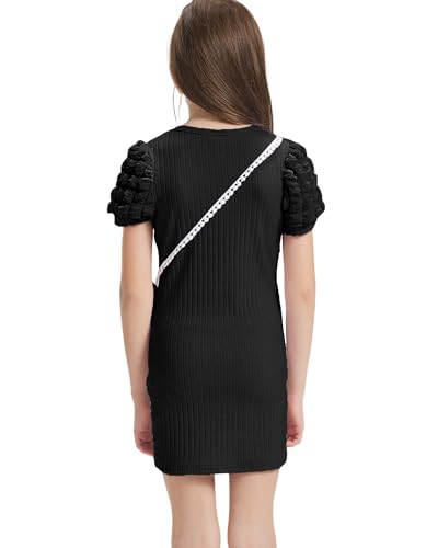 Girls Ruffle Sleeve Knit Fashion Bodycorn Mini Knee Length Dress with Cute Bag for Special Casual and Party Wear3