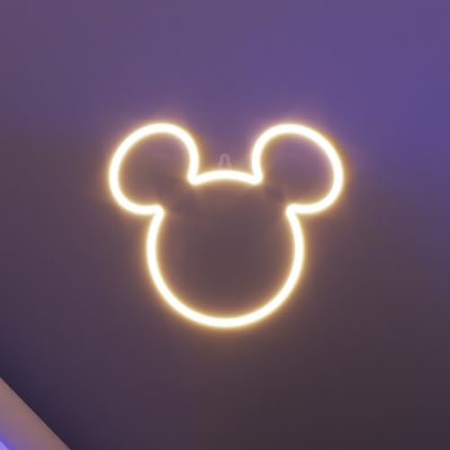 Yellowpop Letreros de neón para decoración de pared, Mickey Mouse de Disney (orejas), luces LED de neón de bajo consumo para pared de dormitorio, letrero de neón personalizado fácil de instalar y arte