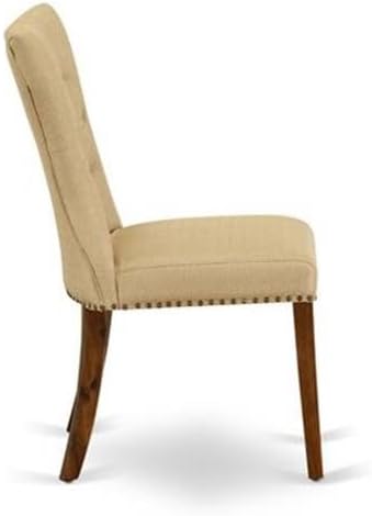 Miniatura 6 de East West Furniture GAP8T03 Gallatin Parson - Juego de 2 sillas de comedor tapizadas de tela de lino marrón con botones copetudos, color nogal