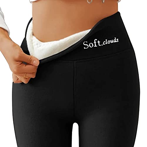 LIBOOI Fleece Gefütterte Leggings Damen, Hohe Taille Thermo Leggings Damen, Weiche Wolken Fleece Leggings für Frauen Winter, Casual Warm Winter Sweatpants Hose,Rosa,3XL, Schwarz , 5XL Cover