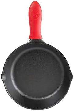 Lodge Cast Iron Skillet with Red Mini Silicone Hot Handle Holder, 8-inch - Thumbnail 2