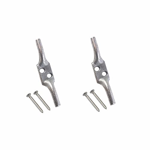 SUL Galvanised Cleat Hook 100mm (4 inch) - Heavy Duty for Rope Cord Flagpole Trailer Roman Blind Washing Line - With Screws (2 Pack)