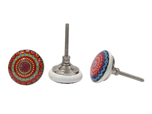 Image of Vintage Ceramic Knobs for Kids and Kitchen Cupboards, Drawers, Wardrobes, PC Cabinets, Almirahs, Dressers, Decorative Pull Handles for Dressing Table and Home Decor -Set of 10, Cheerful