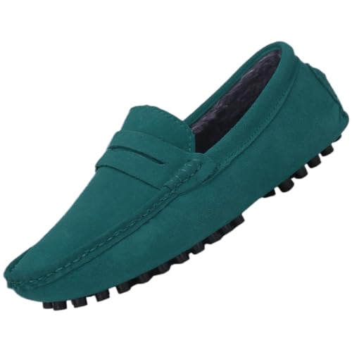 Image of ANUFER Men's Suede Leather Penny Loafers Moccasin Slippers | Breathable Leather Lining, Removable PU Insole, Lightweight Outsole, Casual & Dressy, Driving Shoes