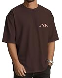rosemia Oversized Tshirts for Men Crewneck Graphic Tees Basic Short Sleeve Loose Fit Tops, Chocolate Brown Mountain, L
