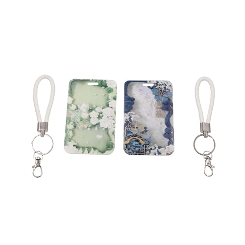 GUEDKIKL 2 Pcs Kpop Photocard Holder Keychain Flower Butterfly ID Credit Card Badge Holder with Lanyard for Women Men Girls Students