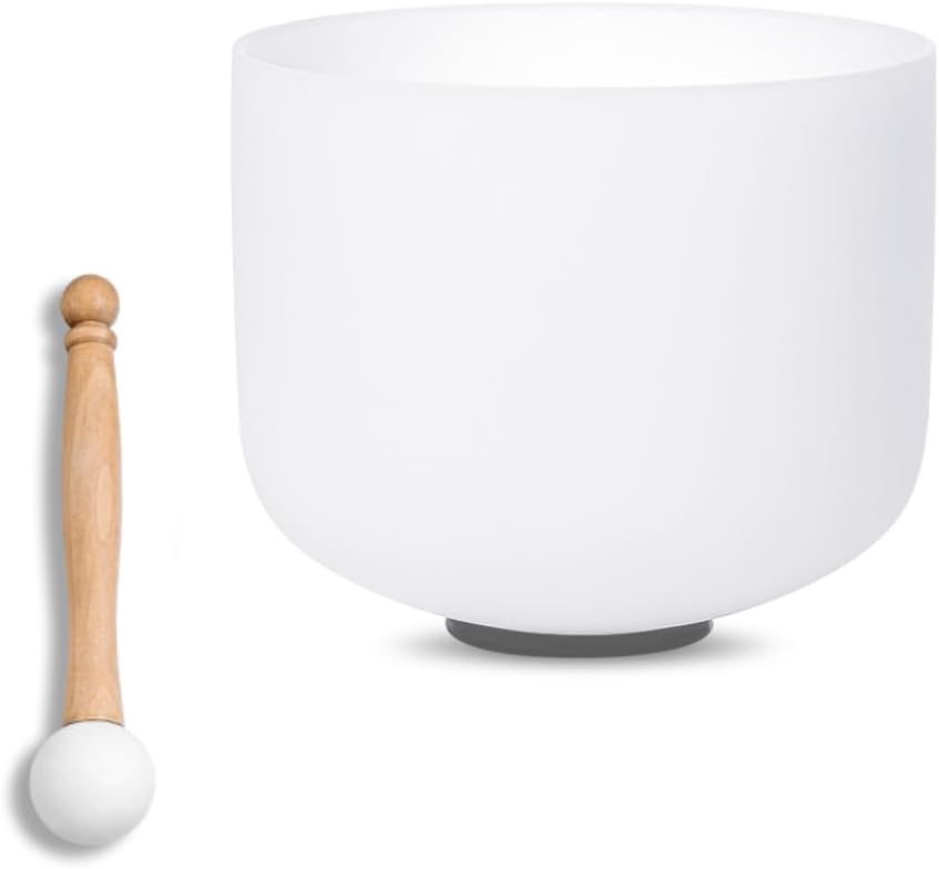 8 inch White B Note Crown Chakra Quartz Crystal Singing Bowl, for Healing Mindfulness Meditation Yoga Sound Baths, with Rubber Mallet O-ring