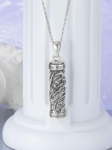 925 Sterling Silver Dragon Phoenix Urn Necklaces for Ashes Cylinder Container Cremation Jewelry Memorial Necklace Jewelry Gifts(with Gift Box)3