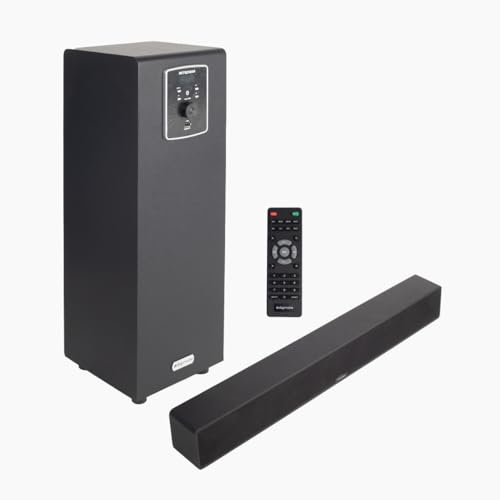 Image of Bluetooth Soundbar with 5.25 inch Subwoofer, 100W, 2.1 Channel System, LED Display, Remote Control, Four EQ Modes, Bluetooth v5.3, AUX, USB - Platinum Black