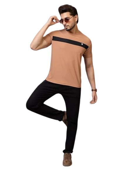 Men’s Cotton Polo Neck T-Shirt with Printed Design Peach-image-12