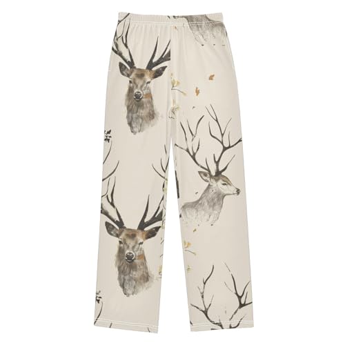 Reindeer and Floral Boys Long Pants Soft Trousers Elastic Waist Kids Lounge Bottoms with Pockets S-XL