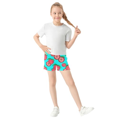 Girls Athletic Shorts Pink Peaches Turquoise Blue Cute Lounge Summer Pajama Sleep Shorts for Kids Teens, X-Small2