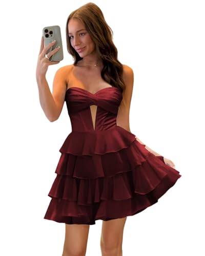 Raseal Chiffon Cut Out Homecoming Dresses for Teens Tiered Mini A Line Prom Party Gown RS2243