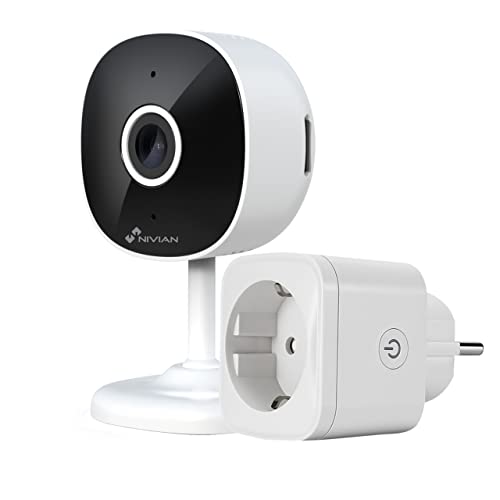 NIVIAN cámara + Enchufe WiFi 2.4Ghz-Grabación en MicroSD(No incluida)-2K-Deteccion de Humanos-Audio bidireccional-Apta Interior-Compatible con Amazon Alexa y Google Home–Control Remoto con App Tuya