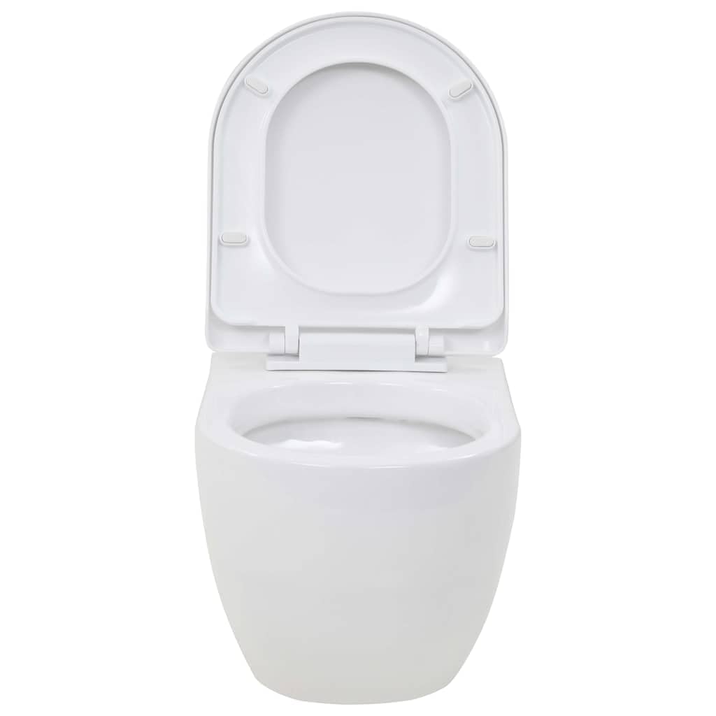 Mangloder WC suspendu en céramique blanc avec abattant à ralentissement, facile à installer pour salle de bain moderne, compatible avec plomberie murale, nettoyage simple