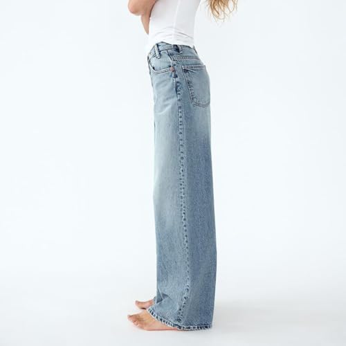 Owl's-Yard Women's Y2k Mid Rise Washed Baggy Jeans Crossover Wide Leg Loose Boyfriend Denim Pants Trousers with Pockets3