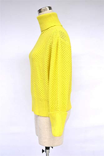 Blusa de tricô feminina em gola alta pulôver de tricô solto grosso aconchegante, Amarelo, Medium