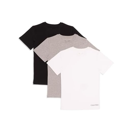 Calvin Klein Camiseta masculina manga curta algodão gola redonda pacote com 3, Branco/cinza mesclado/preto, M