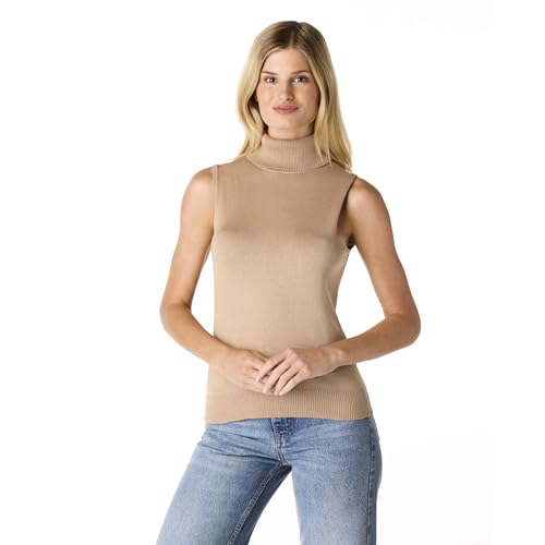 Image of Cable & Gauge Sleeveless Turtleneck Sweater - Chic Mock Neck Tank Top, Perfect for Layering & Year-Round Wardrobe Essentials
