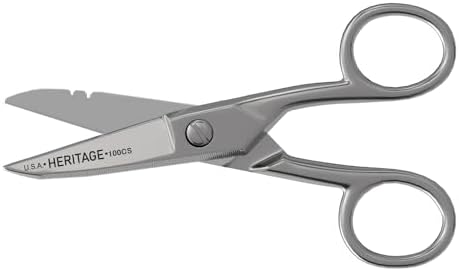 Klein Tools 100CS All-Purpose Precision Scissors, 5.25-Inch Nickel-Plated Snips, Blunt Tip, and Wire Stripping Notches, Multi-Purpose for Professional and Home Usage