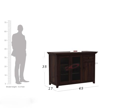 Image of Solid Sheesham Wood Sideboard Cabinet for Living Room | Crockery Cabinet with 2 Acrylic Glass Door | Kitchen Display Unit | 2 Acrylic Glass Doors, 1 Door Cabinet & 1 Drawer | Walnut