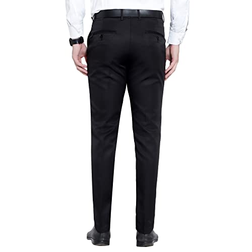 Image of The PS Men's Formal Regular Fit Cotton Blend Black, Dark Grey Combo Trouser (Pack of 2)