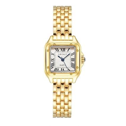 Image of Women?s Quartz Analog Watch | Golden Stainless Steel Strap with Square Glass Dial | Daily Office Wear, Casual & Party Use | Elegant Luxury Wrist Watch for Girls & Ladies