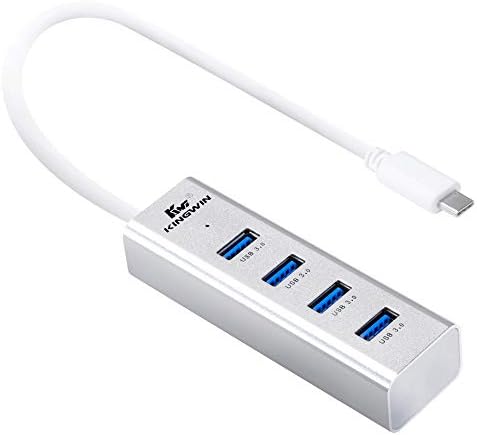 Kingwin Portable Aluminum 4-Port USB Hub comes with The Latest Type-C Interface to USB 3.0 Data Compatible with Ios, Android Gadgets, USB Flash Drives and Other Devices
