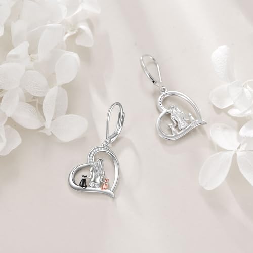 YFN Cat Earrings Sterling Silver Dangle Drop Leverback Earrings Jewelry Gifts for Women4