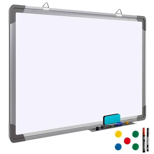 Magnetic Whiteboard - Silver Aluminum Frame Lightweight Hanging Dry Wipe White Board Pen Tray Aluminium Trim Dry Wipe Whiteboard for Office School and Home (700 X 500 mm)