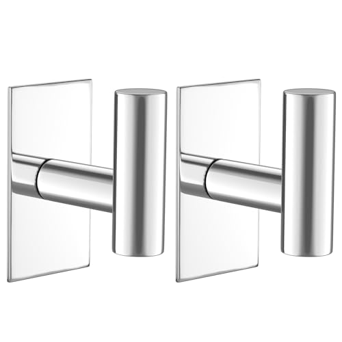 VAEHOLD Wall Towel Hooks, Heavy Duty Sticky Holder Waterproof Towel Hooks for Hanging Coat, Clothes, Closet Hook Wall Mount for Kitchen (Chrome, 2 Pack)