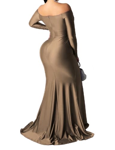 Image of Womens Off Shoulder Sexy V Neck High Split Long Maxi Dress, Formal Cocktail Party Evening Gown Mermaid Dress