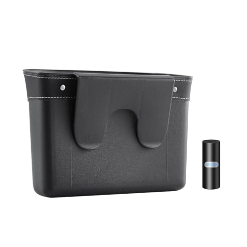 Image of Car Trash Can Mini Trash Bin Garbage Organizer with Plastic Trash Bag Automotive Small Garbage Bin for Home Office Auto Vehicle Car Door Front Back Seat Storage Accessories (clip on trash can)