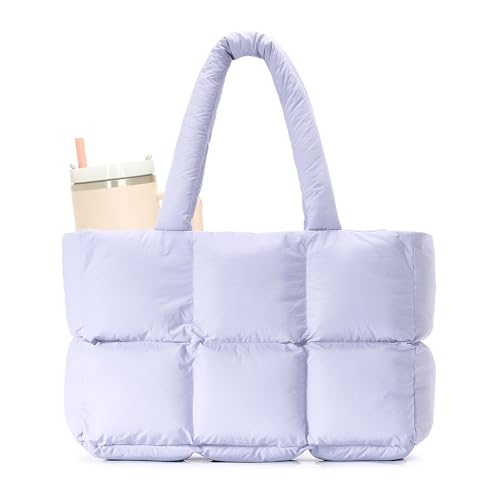 Image of Herald Puffer Tote Bag for Women, Large Quilted Puffy Handbag Lightweight Satchel Purse with Cup Holder & Compartment