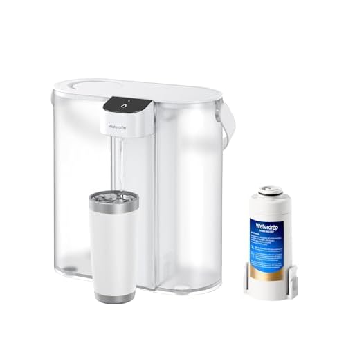 Waterdrop Compact Electric Water Filter Pitcher, 200-Gallon Rechargeable Instant Powerful Dispenser, NSF/ANSI 42&53&401, Reduce PFAS, Lead, Chlorine, 14-Cup, White, with 1 Filter, Does not L