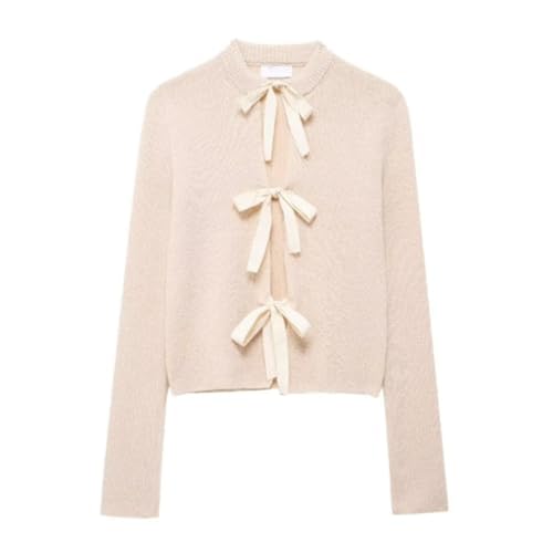 Image of Monkay Cardigan Sweaters for Women Bow Tie Front Long Sleeve Knit Sweater Tops Slim Fit Cute Clothes Spring Fashion